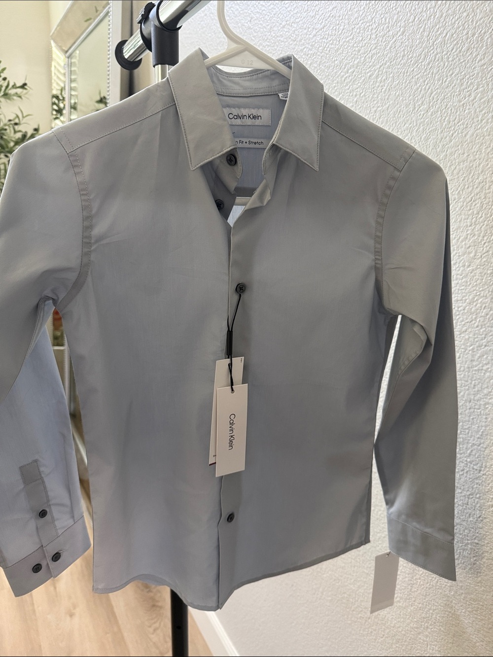 Calvin Klein Boys Light Gray Long-Sleeve Dress Shirt